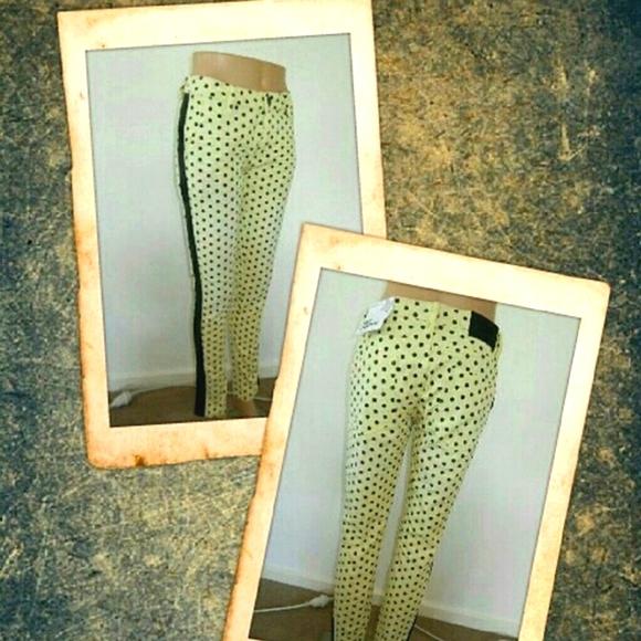 BCBGeneration Polka Dot Skinny Pants - Black and Canary Yellow Size 28 - Picture 1 of 10